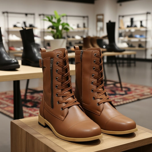 Bottes Élégantes pour Femmes Hiver - Semelle  Antidérapante, Fermeture à Lacets